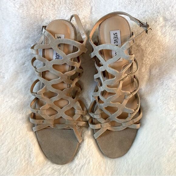Steve Madden Christina Wedge Sandals Heels Size 7.5 7 1/2 Taupe Suede NWOB - Picture 3 of 9